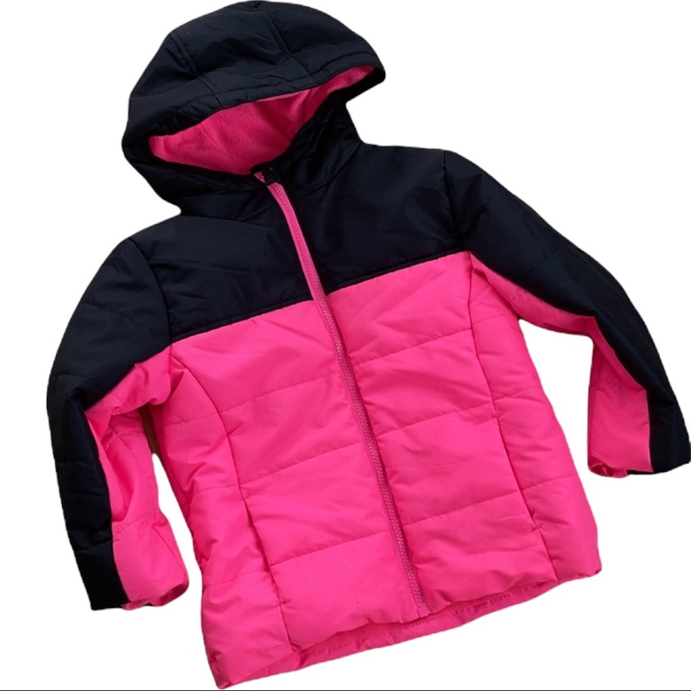 Girls 4T Black and hot pink long sleeve hooded puffer jacket